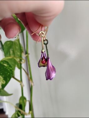 Artisan Hand-painted Brass Floral Drop Earrings